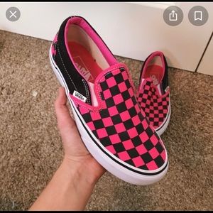 ISO Black and Neon Pink Slip On Vans